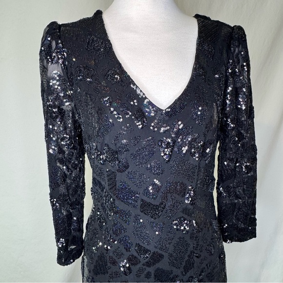 Cache Black Sequin Long Sleeve Dress Women’s 6 - Picture 3 of 5
